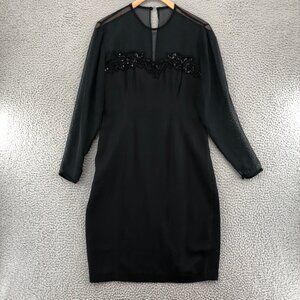 Jessica Howard Dress Womens 6 Black Sheath Vintage Knee Sweetheart Beaded Sequin